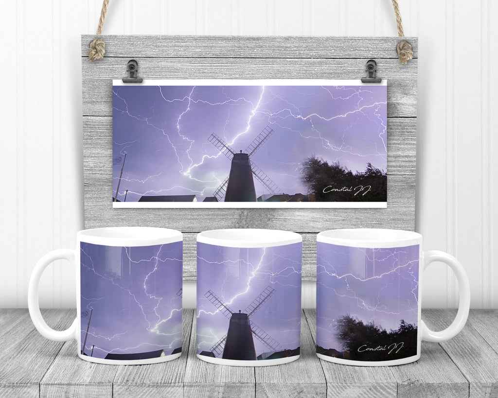 'Lightning Over Medmerry Mill' - 11oz Ceramic Mug
