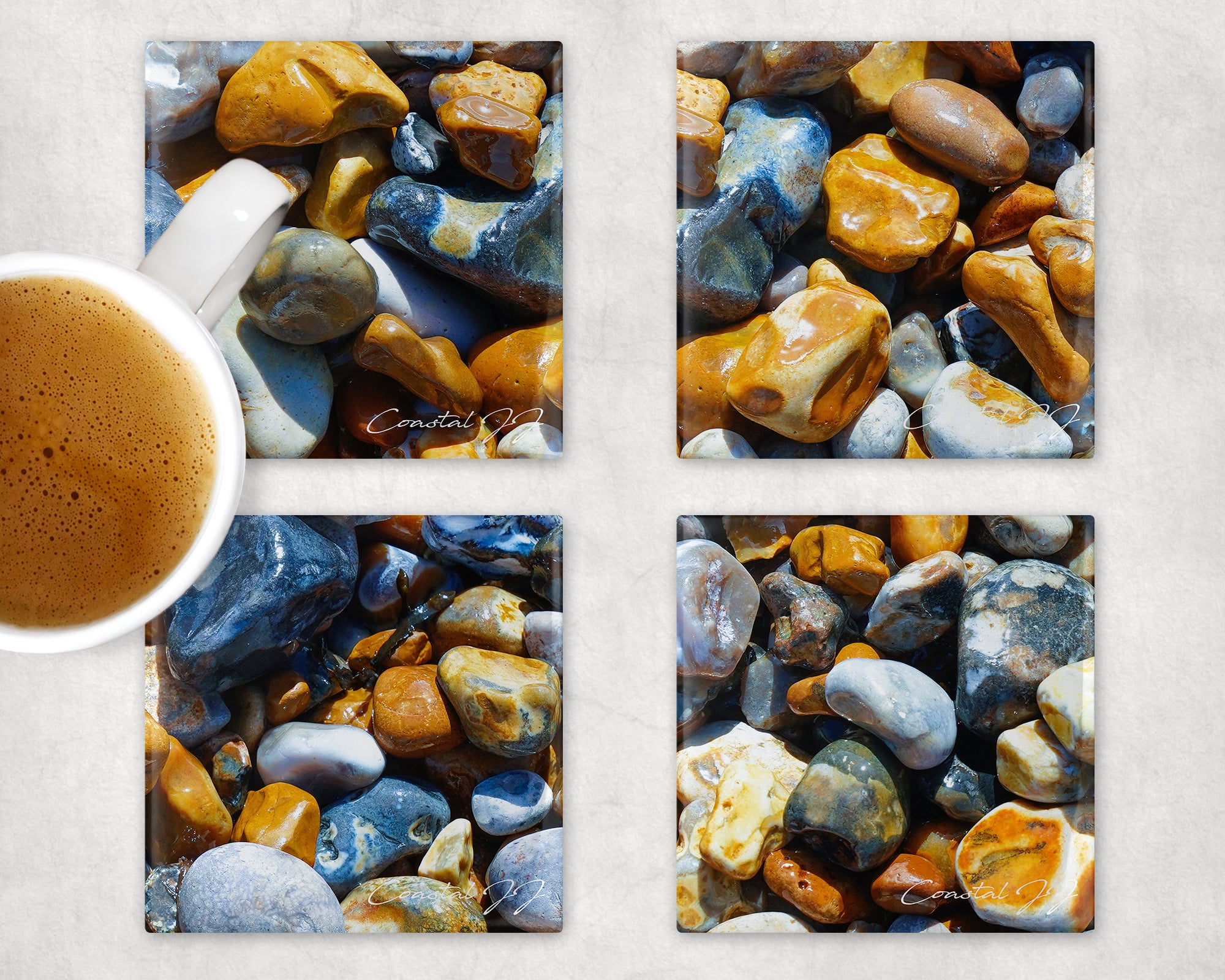 'Pebbles on the Beach' Coasters - Pack of 4