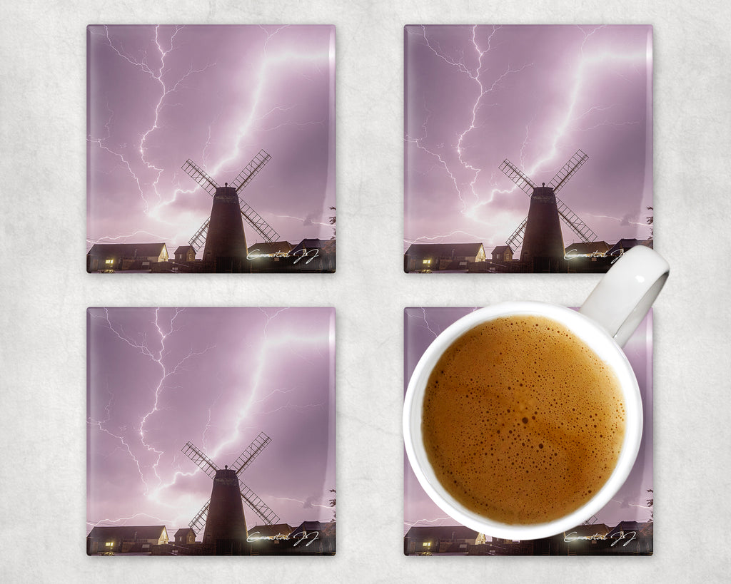 'Lightning Over Medmerry Mill ' Coasters - PACK OF 4
