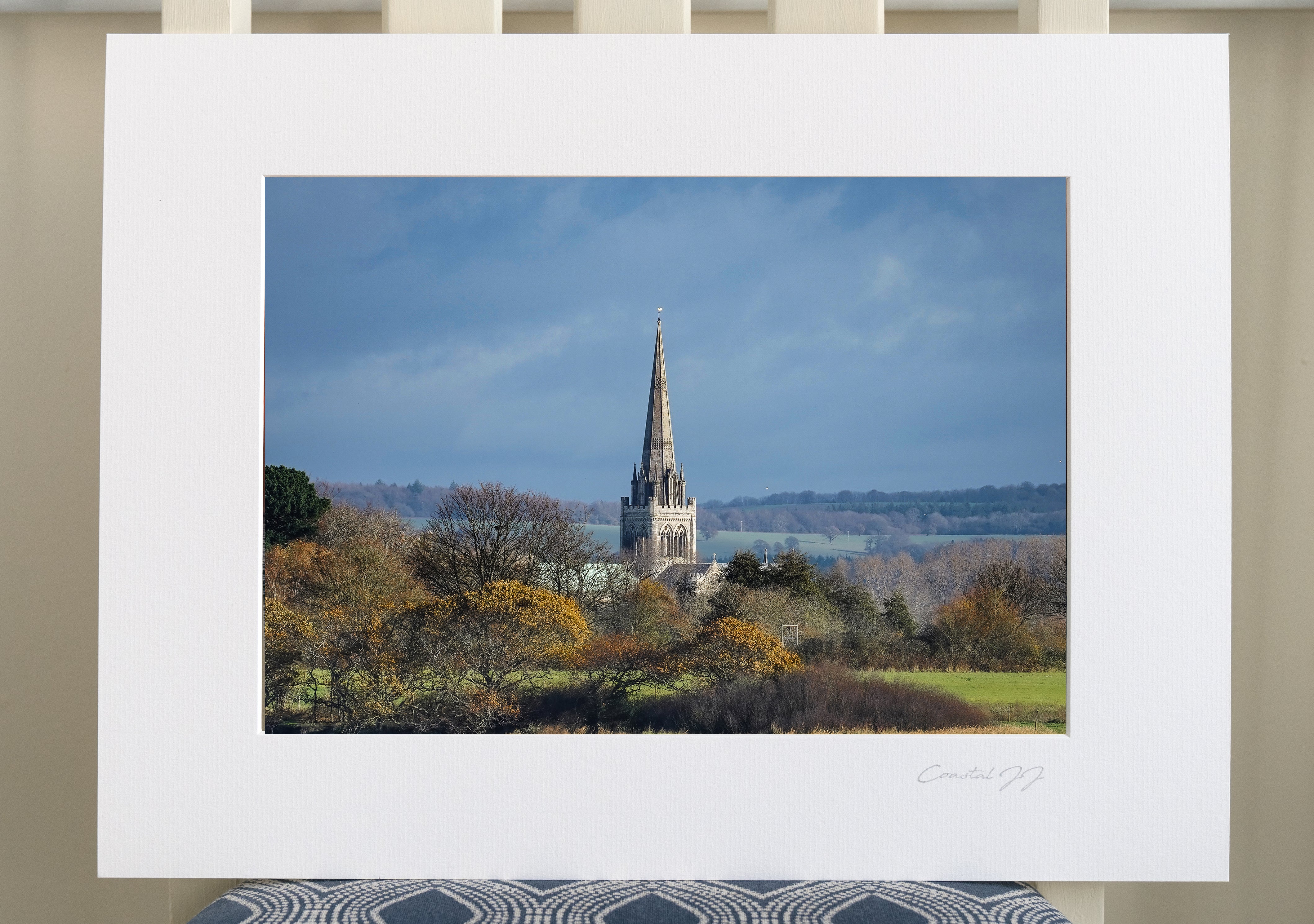 'Autumnal Views across to Chichester Cathedral' Mounted Print